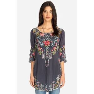 Johnny Was Janiya Gray Floral Embroidered Silky Tunic Size Medium